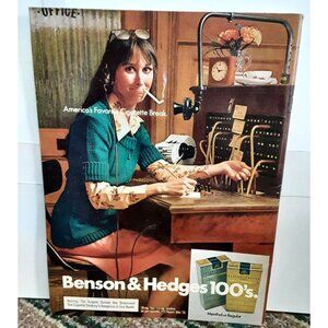 1974 Benson Hedges Cigarettes Woman Switchboard Operator Original Print Ad 70s